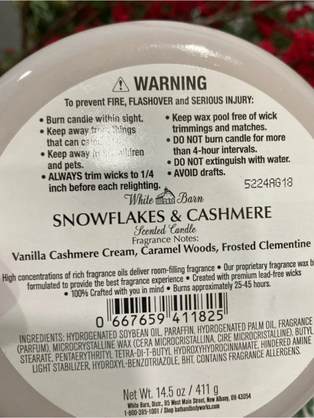 “Snowflakes & Cashmere” Bath & Body Works New 3 Wick Candle
